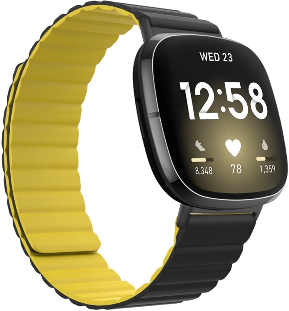 Voor Fitbit Versa 4 / Sense 2 universele magnetische siliconen horlogeband (zwart geel)