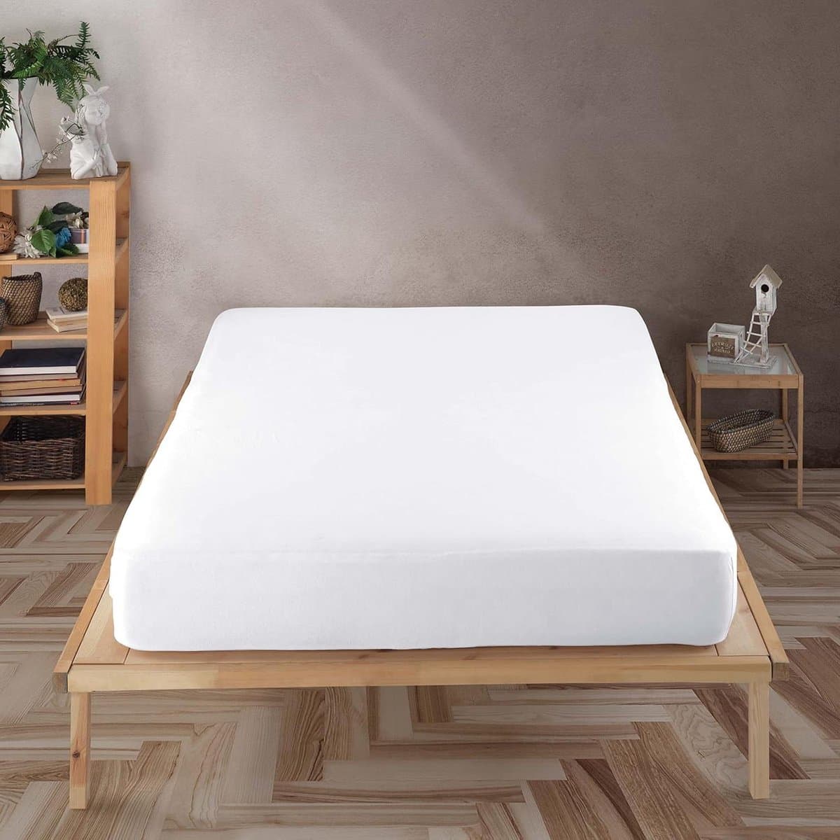 Jersey hoeslaken 140 x 200 cm wit - 100% katoen, geschikt voor matrashoogte tot 35 cm