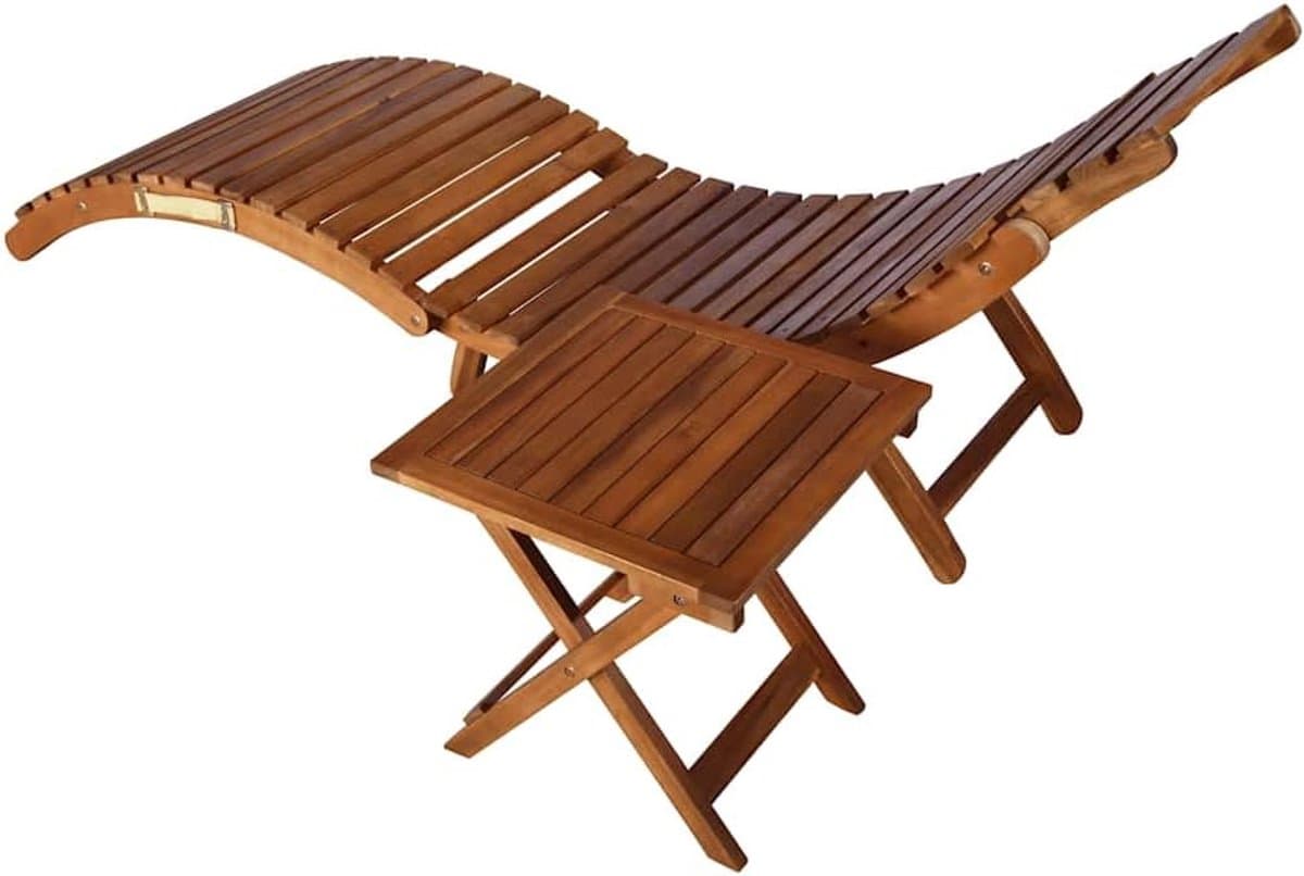 Houten Zonnebed - Tuinligstoel Relaxstoel - Buiten Ontspannen - Inclusief Tafel Kussen - 184 x 64 cm - Rood