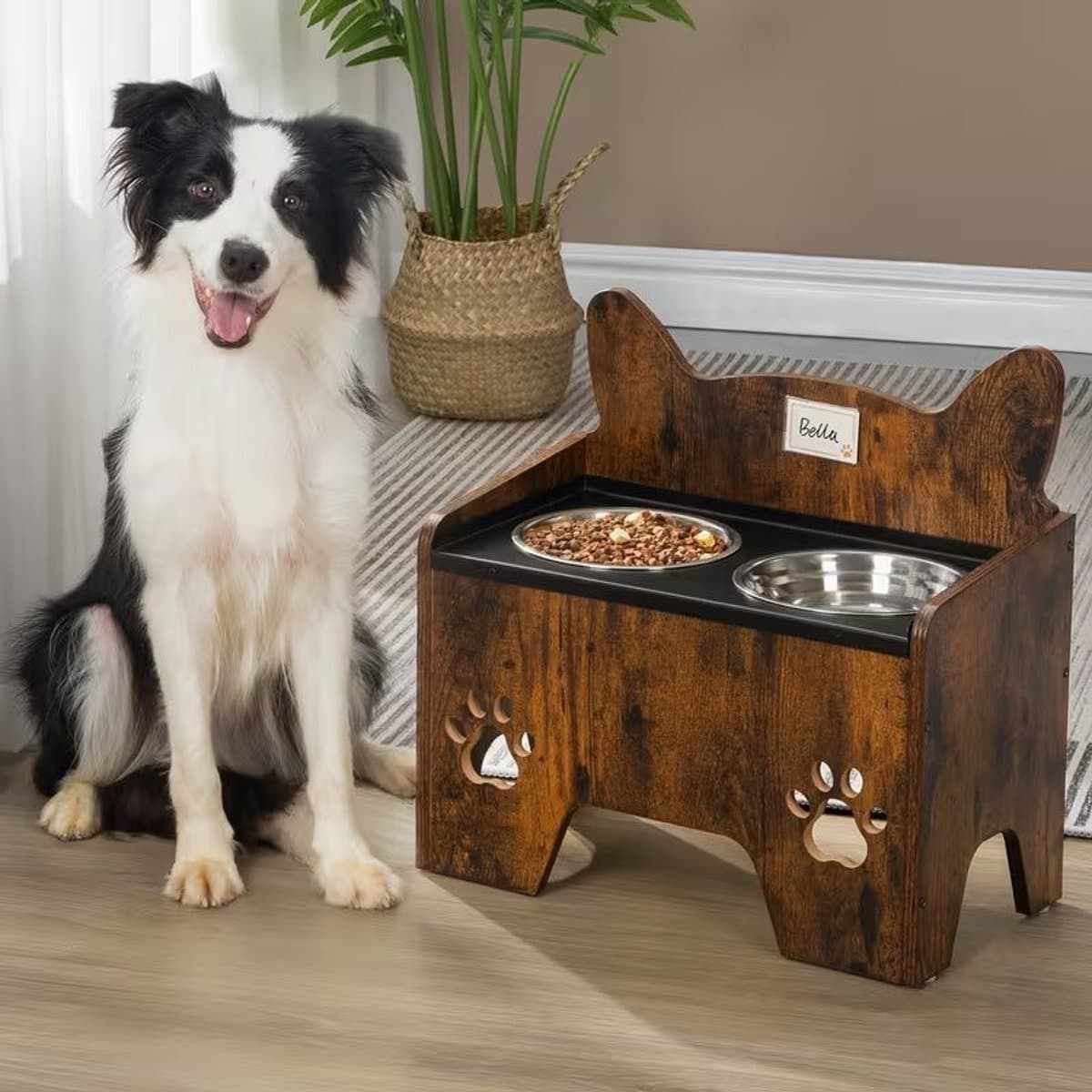 Livatto Verhoogd Voerstation voor Honden - Inclusief 2 RVS Voerbakken - Morsbestendig - 25 cm Hoog - Bruin