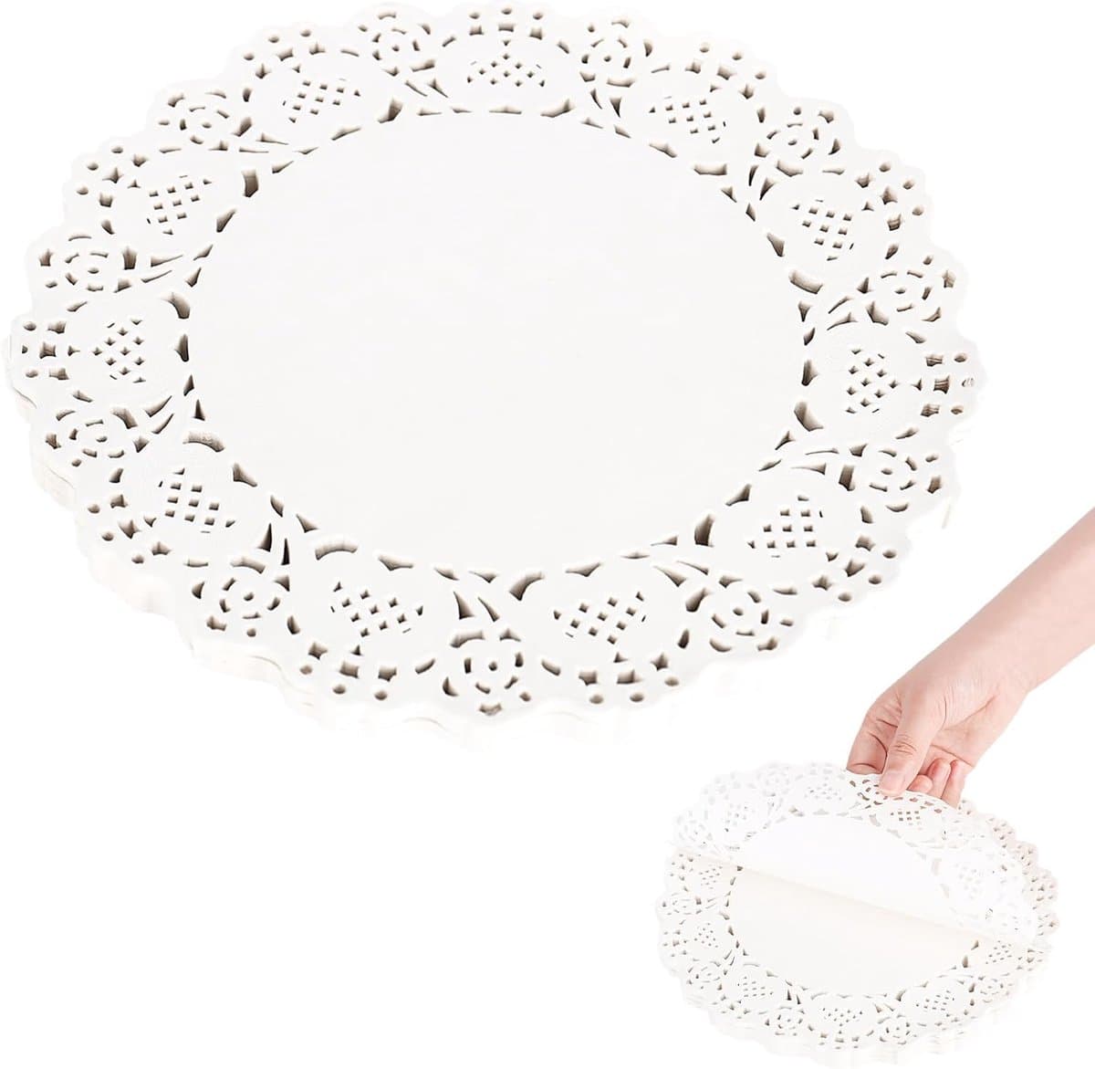 140 stuks ronde taartpunten, 24 cm, taartpunt, klein, rond, papier, placemats voor cake, tablets, handwerk, feesten, bruiloften (wit)