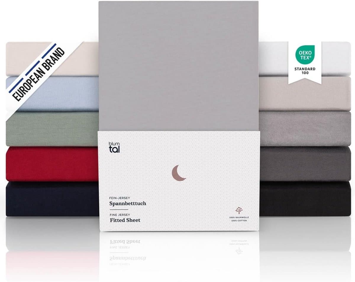 Premium Jersey Fitted Sheet 100 x 200 x 45 cm Grey COTTON Boxspring OEKO-TEX