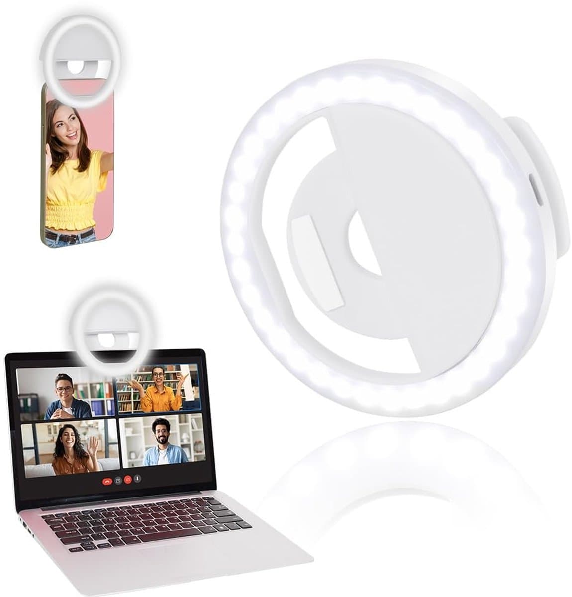 Allecto - LED Selfie Ring Licht - Dimbaar - Oplaadbaar - Geschikt voor Mobiele Telefoon - 3 Licht Modi - Voor Tablet en Laptop