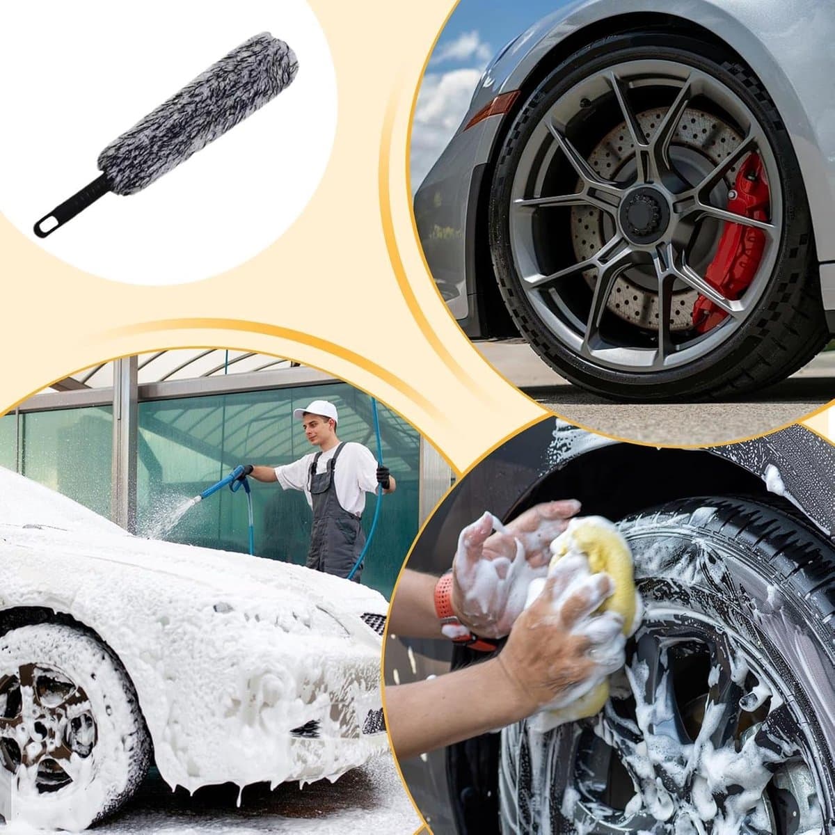 Wielborstel Auto - Velgborstel Zacht - Auto Reinigen - Zeer Zachte Microvezel - 41 cm Lengte - Zwart
