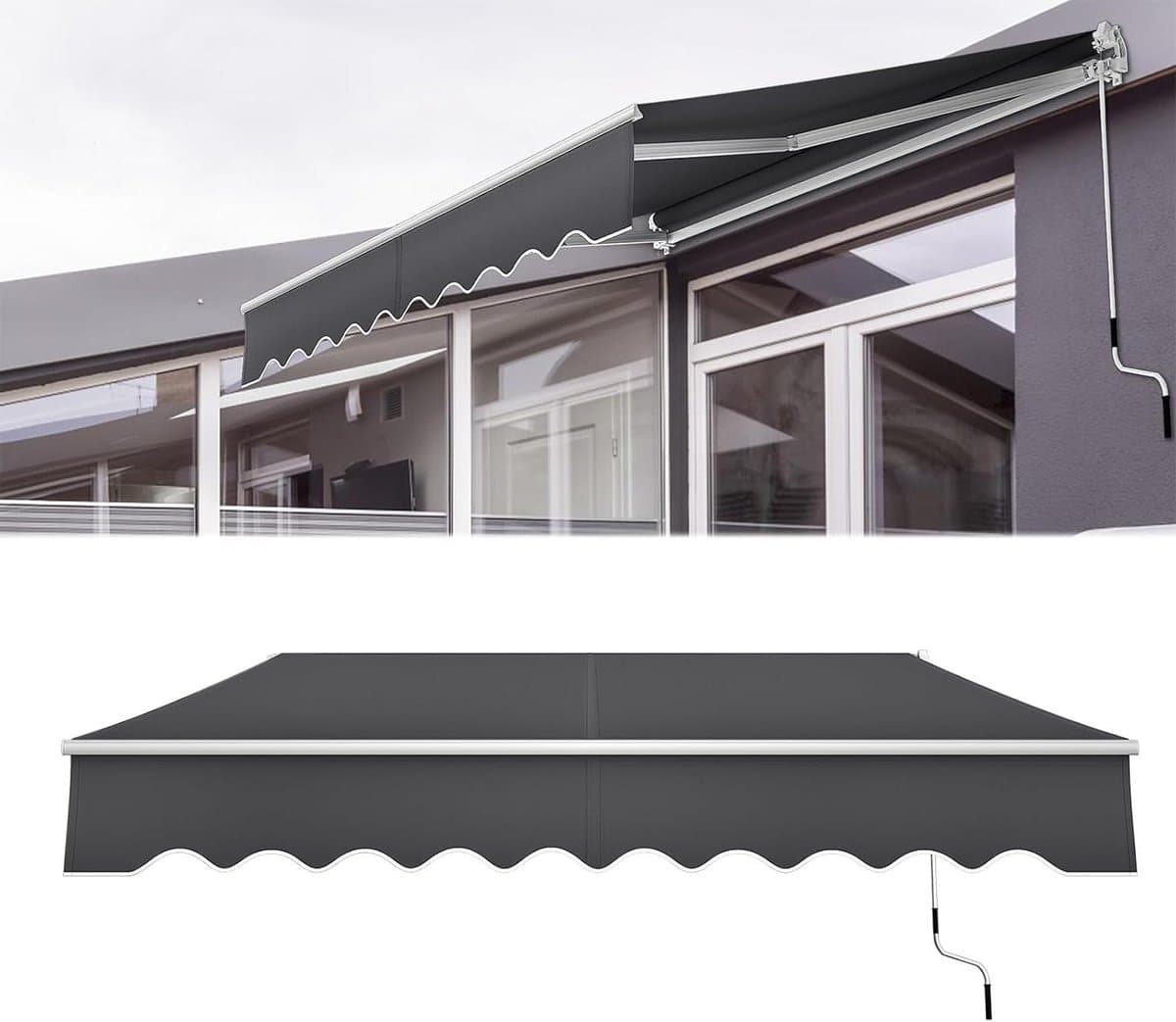 Zwenkarmluifel Balkon - Terrasluifel Schaduwdoek - Buiten Zitten - Waterdicht UV-bestendig - 2.5x2m - Donkergrijs