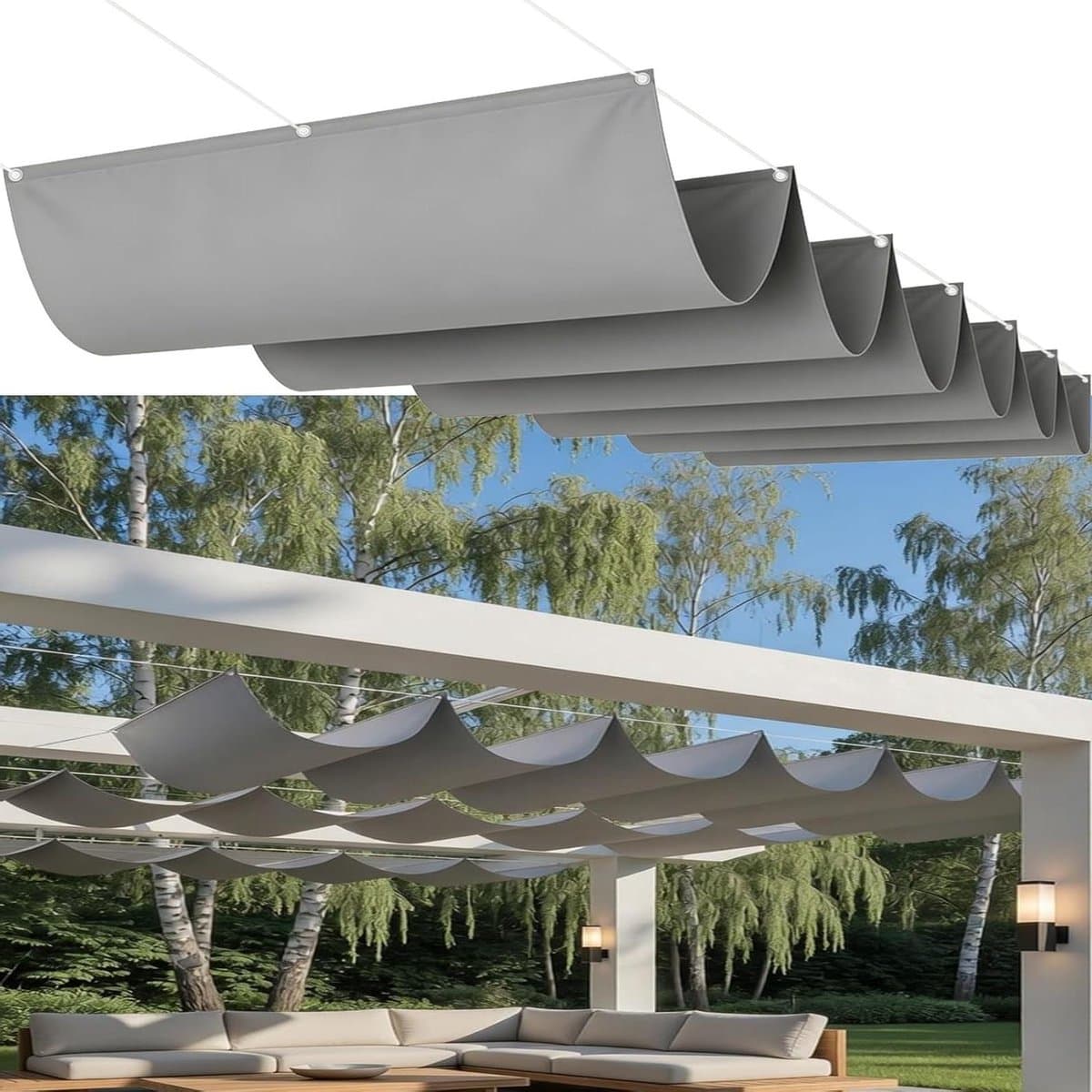 Golvend Luifel - Zonwering Terras - Buiten Leven - Waterafstotend Ontwerp - 1.5 x 2 m - Lichtgrijs