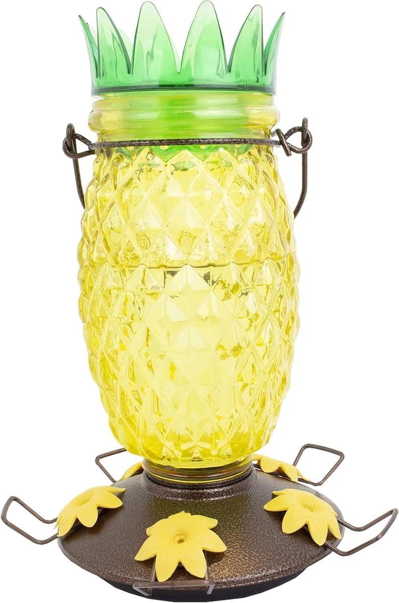 Glazen Kolibrivoederschaal - Vogelvoeder Ananas - Tuinvogels Voeren - Bijenwerend Ontwerp - 28 oz - Geel
