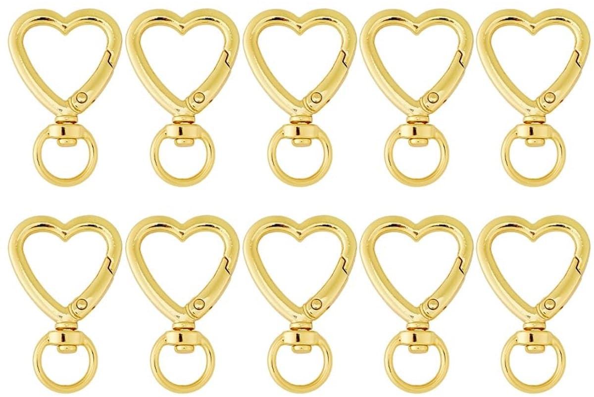 Dailygoods- Sleutelhanger Gouden Hartvorm - 10 Stuks - Sluiting Legering - Snap Haak - DIY Tassen - Creatief Handwerk - Hoogwaardig Materiaal - Sleutelclip