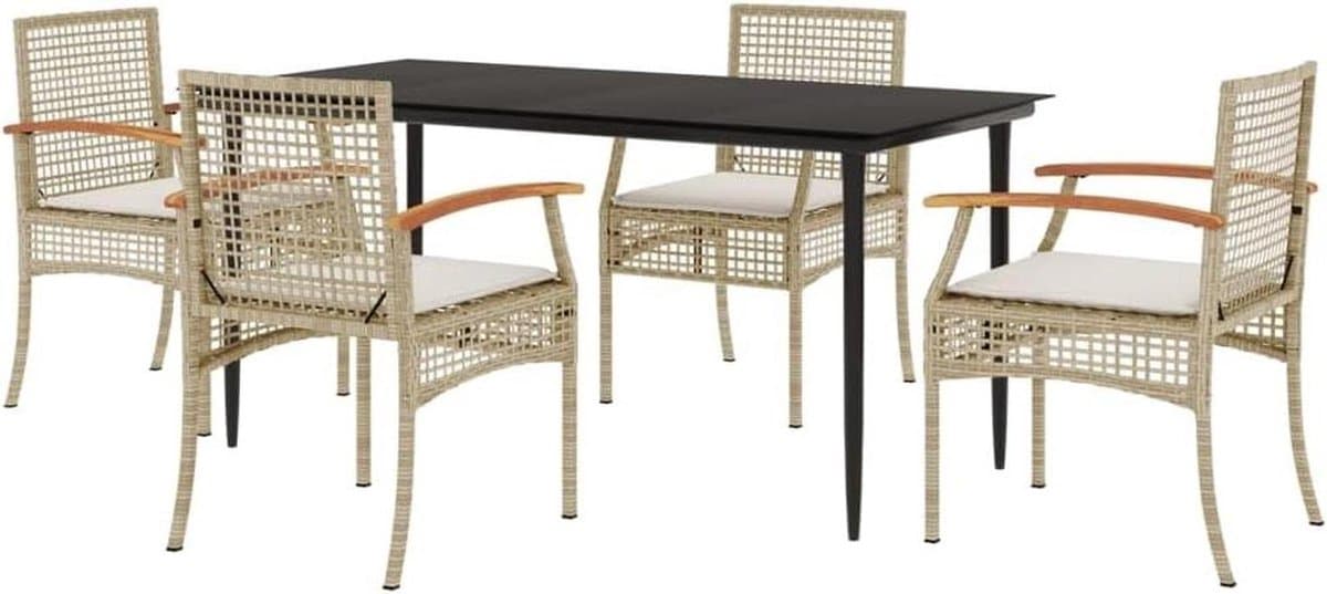 Tuinset 5-delig - Loungeset buiten - Gezellig buiten zitten - Inclusief kussens - 160 x 80 cm - Beige