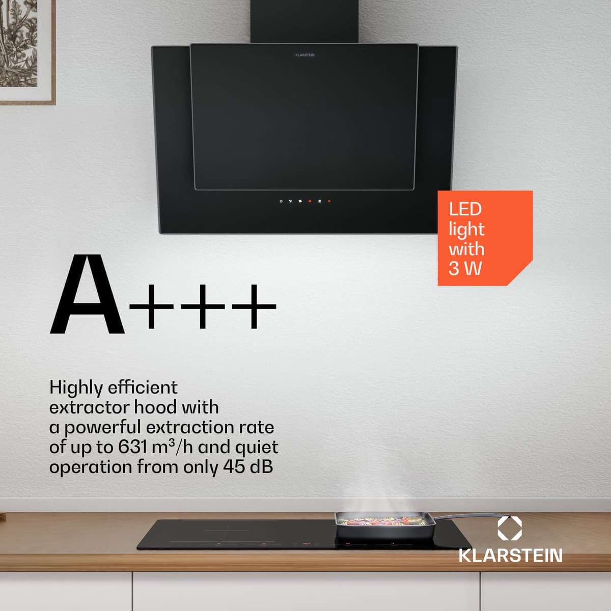 Klarstein HaloSync inductiekookplaat met afzuigkap - 60 cm, 4 zones, 8400 W boost, touchslider, ingebouwde afzuigkap, timer, kinderslot, restwarmte-indicator, zwart keramisch glas