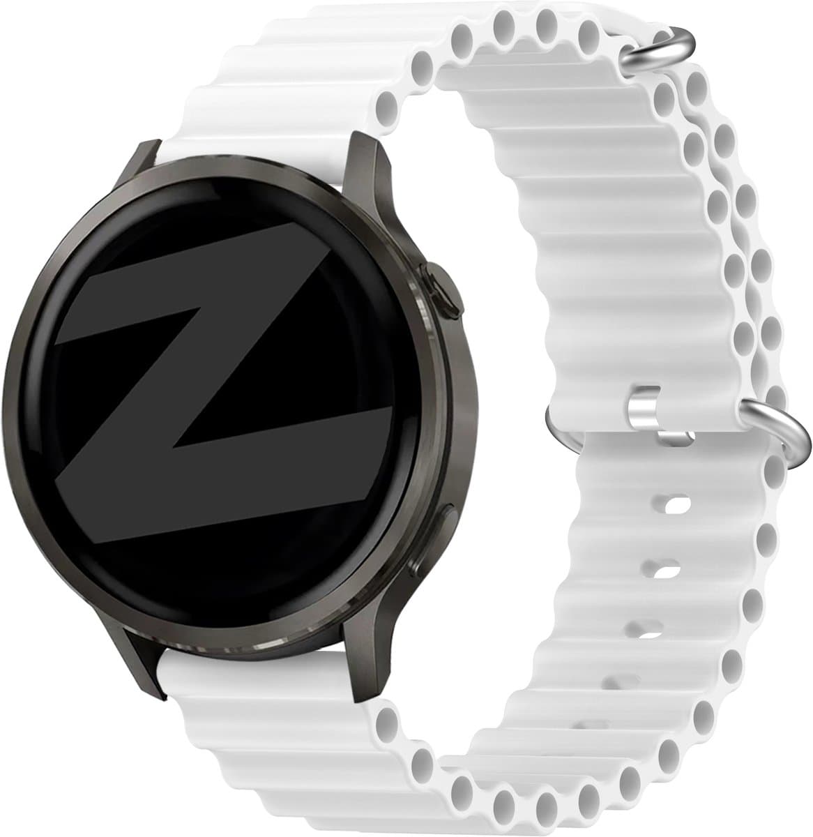 Bandz Ocean 'Classic' siliconen bandje geschikt voor Garmin Vivoactive 6 / 5 / 3 / Vivomove / 3 / HR / Style / Luxe / Sport / Trend / Forerunner 645 / 570 / 245 / 165 / 55 / Venu / SQ / SQ2 / 2 Plus / Approach S12 / S40 / S42 / S44 / S50 - Wit