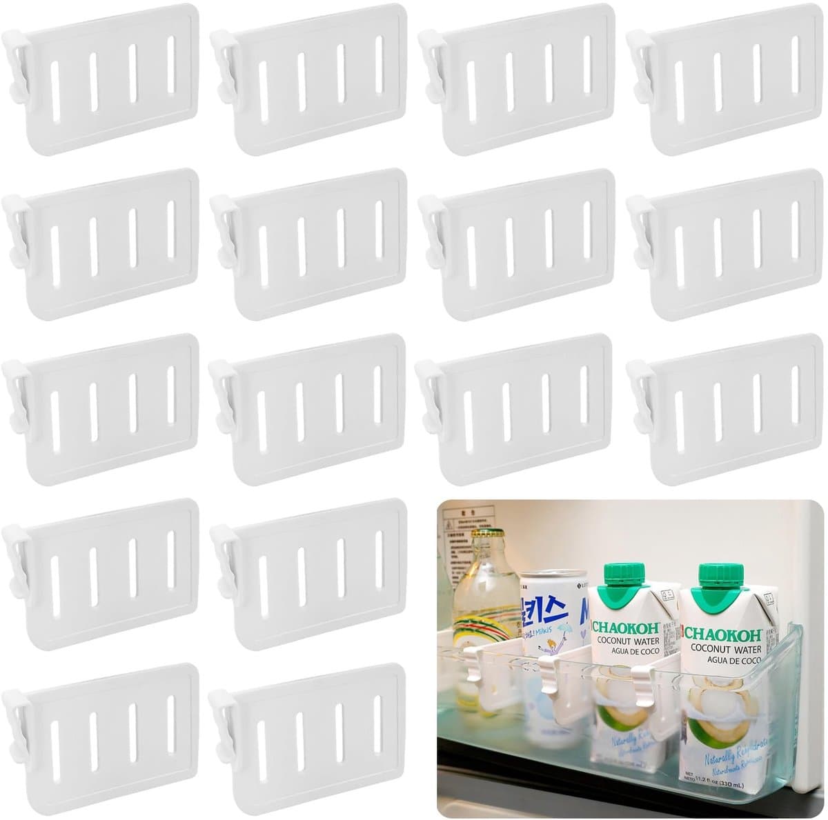 Cosensi - Dailygoody - Koelkast Verdelers - Transparante Divider - Verstelbaar - Wit - Organizers voor Keuken - 16 Stuks - Geschikt voor Koelkast