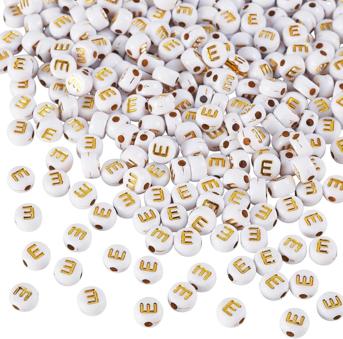 500 Stuks Acryl Letter Kralen 7mm Platte Ronde Disc Alphabet Kralen Goud Eerste Letter E voor Vriendschapsarmbanden, Kettingen en Sieraden Maken