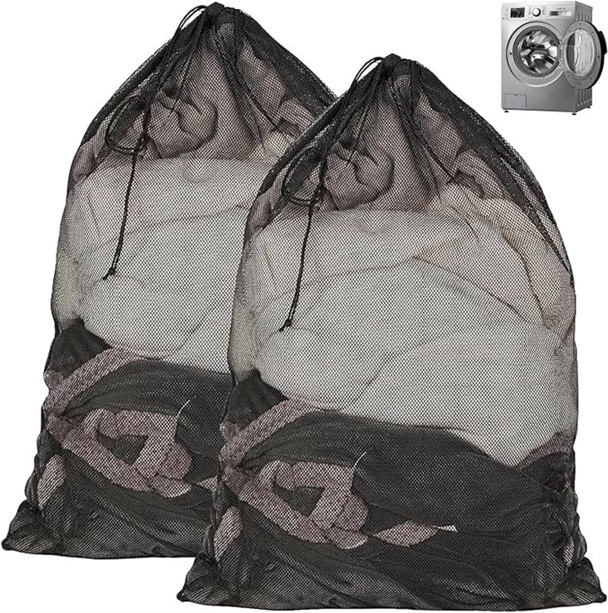 2 stuks mesh waszakken met trekkoord - 70x90 cm - zwart - voor wasmachine