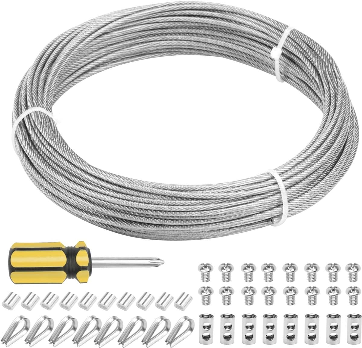 Dailygoods- Draadkabel Roestvrij Staal 20 m - Draadkabelset - Staalkabel met Klem - Spandraad - Klimhulp - Waterdicht en Corrosiebestendig