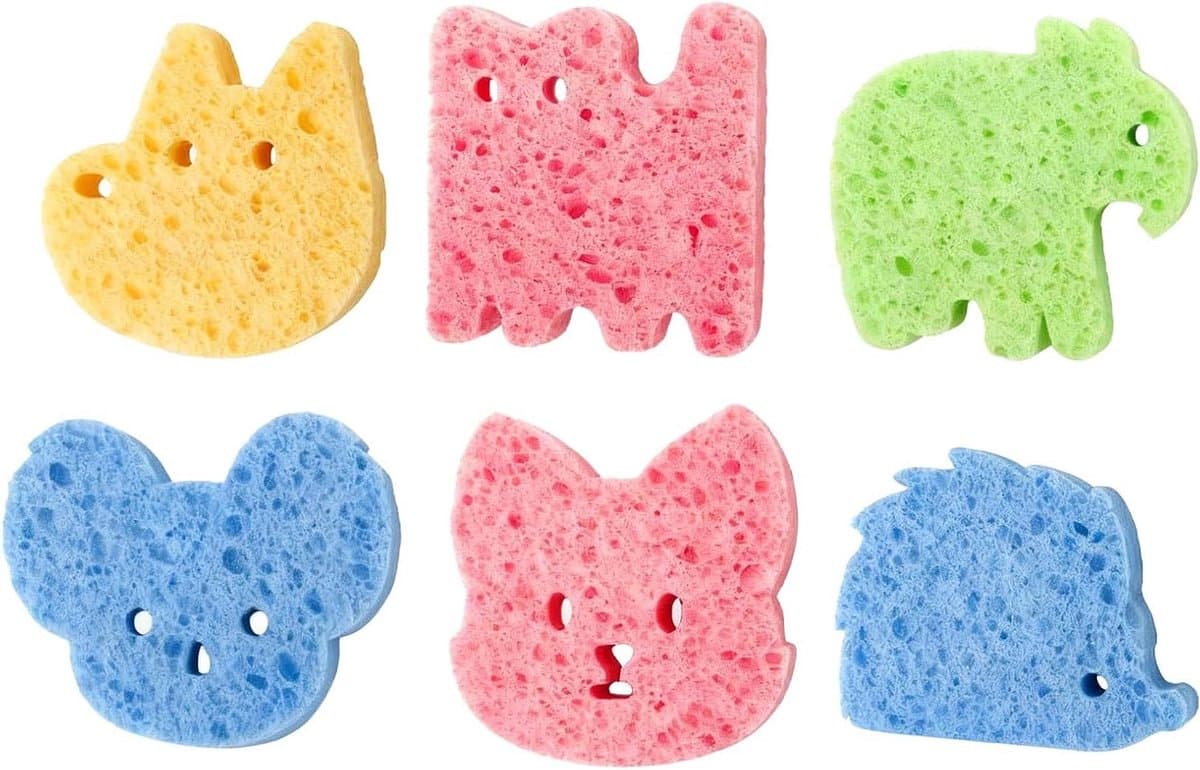 Babysponzen Dierenvorm - Zachte Badspullen - Hygiënisch Baden - Natuurlijke Materialen - 6 Stuks - Multicolor