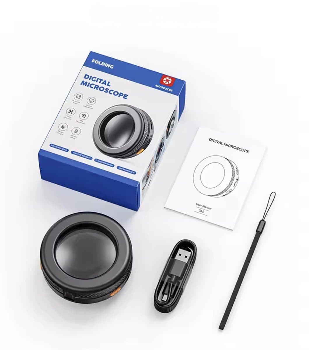Inskam®365 - Opklapbare Digitale Microscoop met IPS Scherm - 500x Vergroting & Autofocus - 1080P HD Camera - 2-in-1 Zakmicroscoop & Loep voor Solderen, Munten en Hobby - Zwart