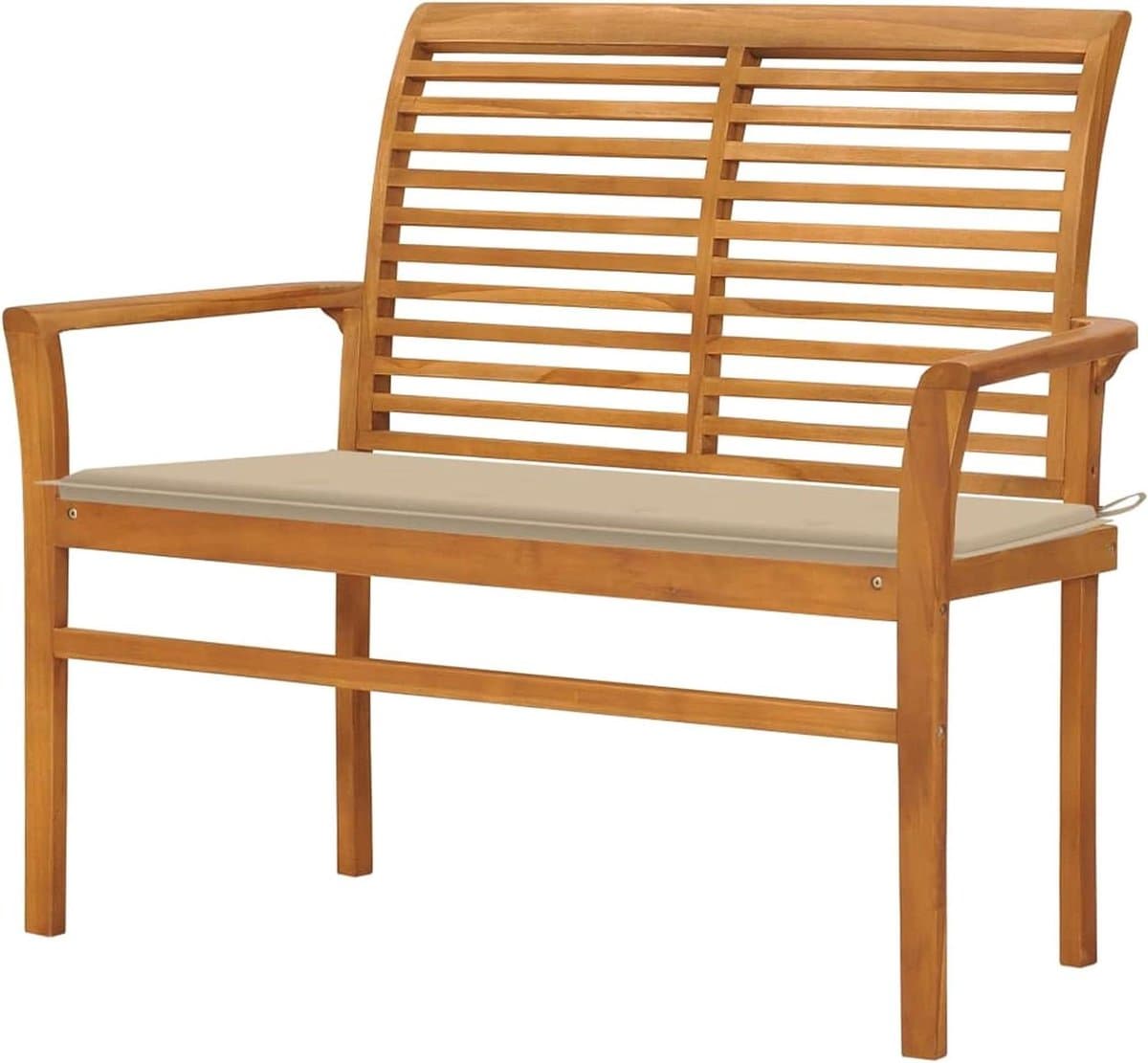 Houten Tuinbank - Terras zitbank - Ontspannen Buiten - Weerbestendig teak - 112 cm - Beige kussen