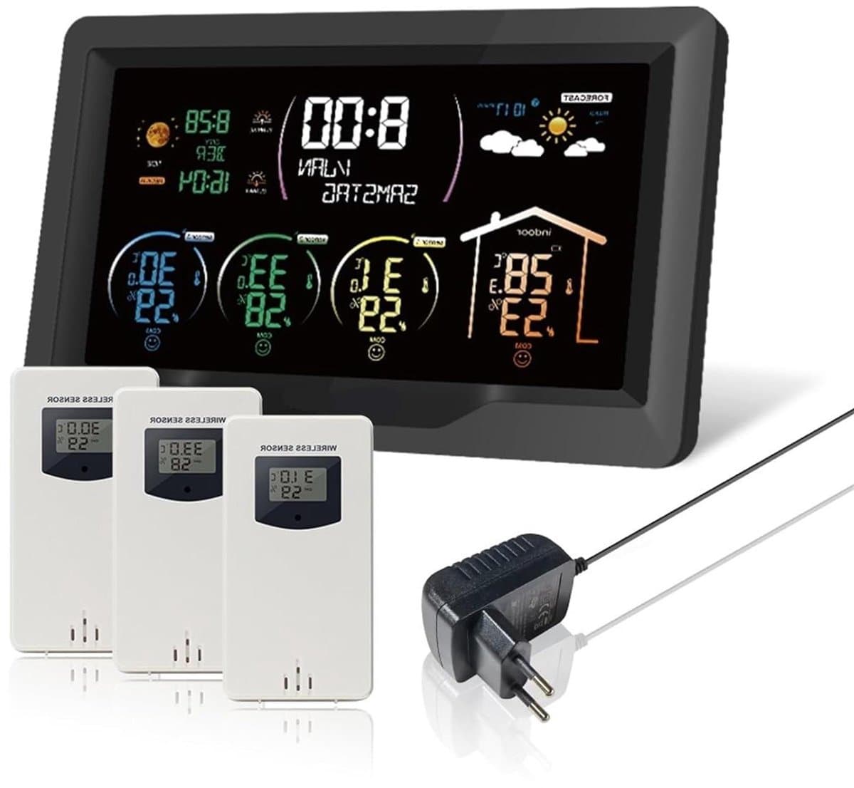 Digitaal weerstation - Klok thermometer - Weer monitoren - 3 sensoren - 1x1x1 cm - US