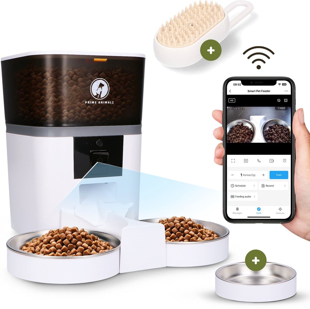 Automatische Voerbak dubbel 4L – Kat en Hond – 2-in-1 Voerautomaat met Camera – Full HD 1080P – Two-Way Audio – Dubbele Voederbak – App-bediening – Voerschema Instellen – Kattenvoerbak Automatisch – Smart Pet Feeder – Prime AnimalZ – Wit