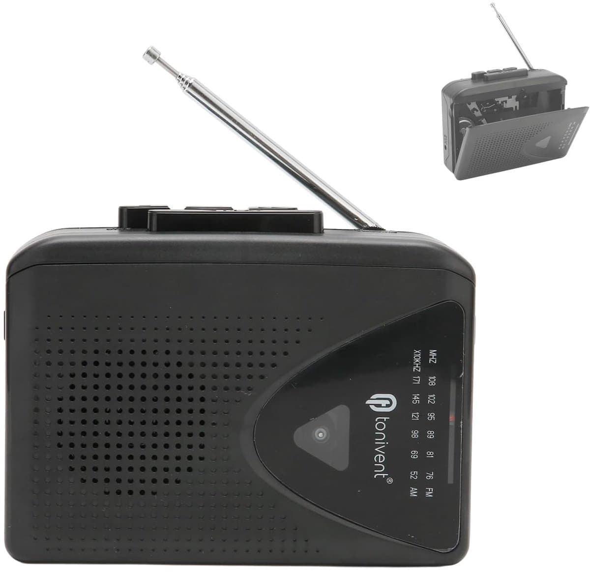 Vt products - Cassettespeler - Draagbare cassettespeler - Compact met externe luidspreker - Zwart - AM FM-radio - Geschikt voor muziek - Persoonlijke