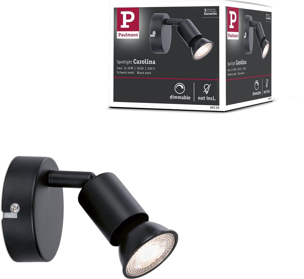 Spotlight Carolina GU10 230V max. 10W dimbaar Zwart mat