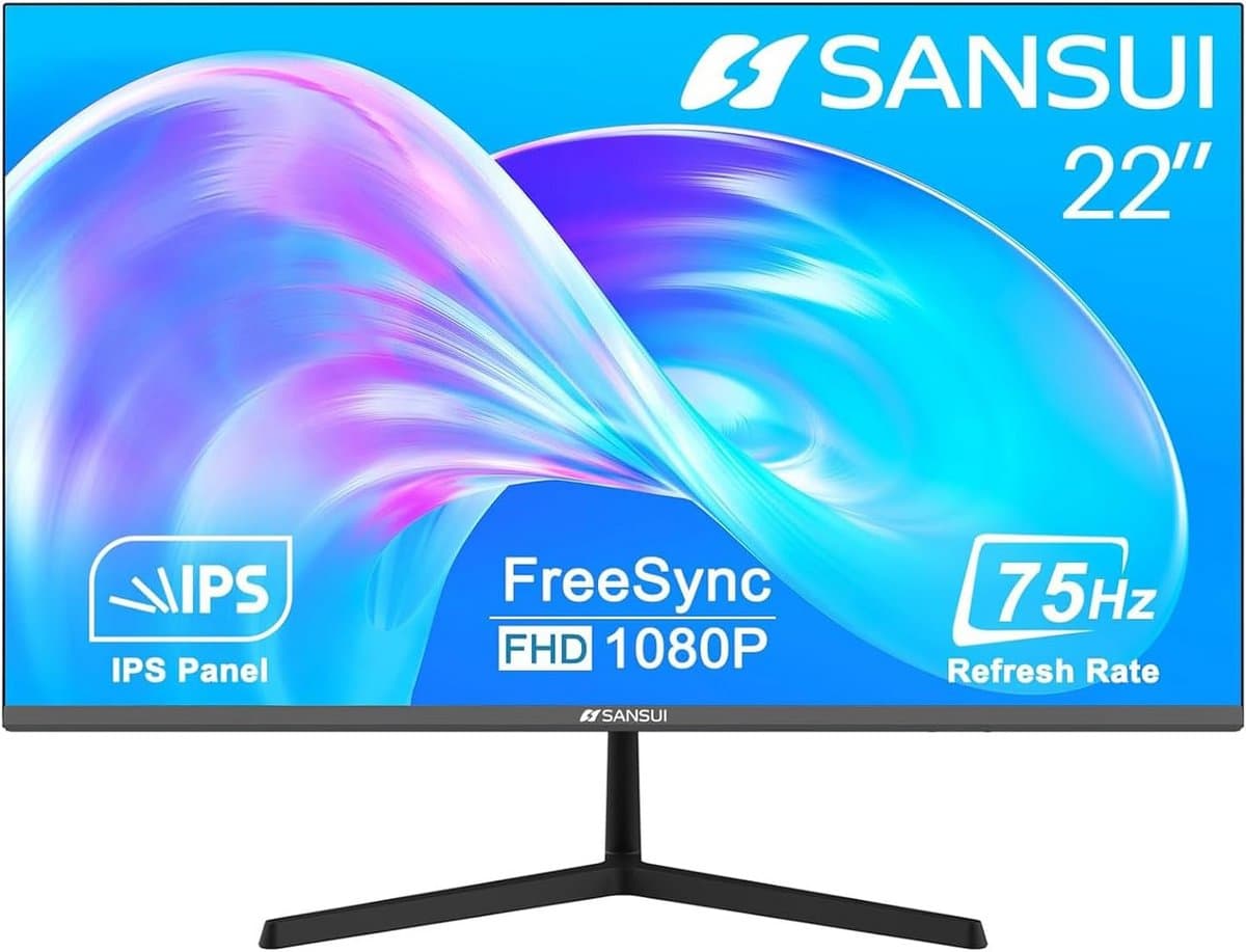 22 Inch Full HD Monitor 75Hz IPS Met HDMI en VGA Ultradun Design