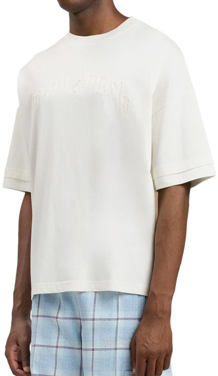 Palm Angels Heren T-shirt Wit PMAA10QS26JER001/0303 Curved Logo Loose Double