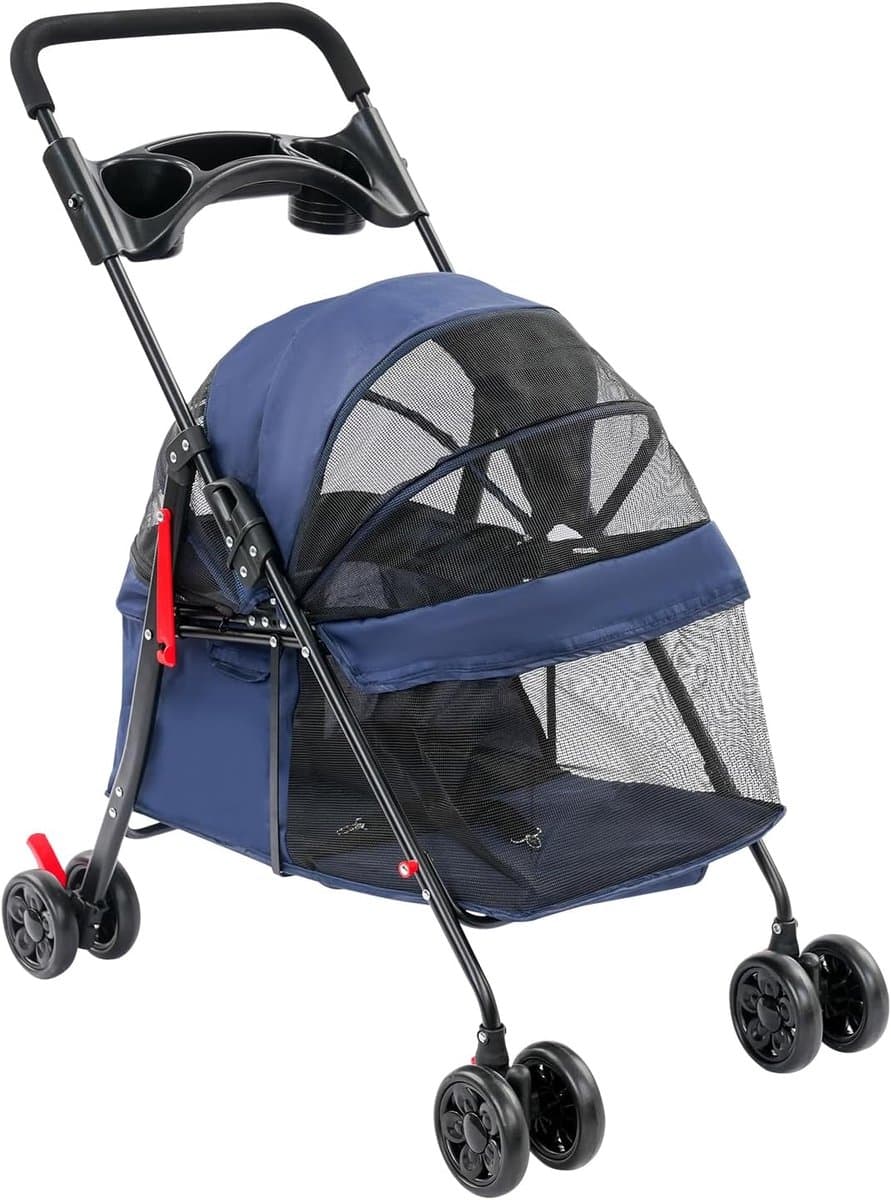 Hondenbuggy Inklapbaar - Hondenwagen Reisbuggy - Comfortabel Vervoer - Ademend Mesh Design - Tot 18 kg - Marineblauw