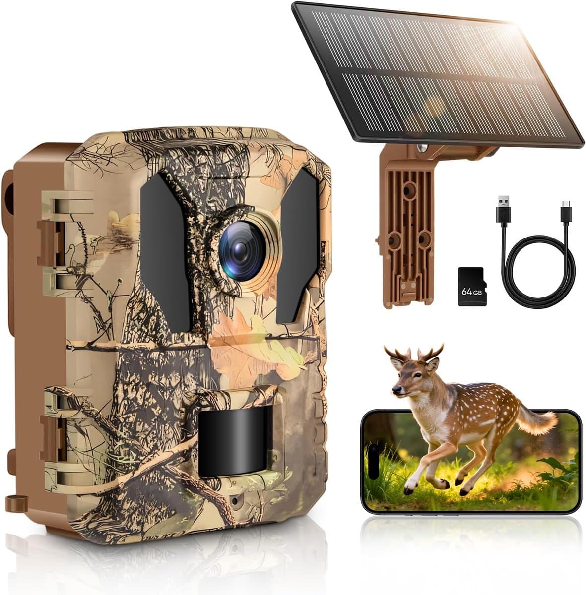 4K 64MP Wildcamera met WiFi, Nachtzicht en Oplaadbare Accu - IP66 Waterdicht