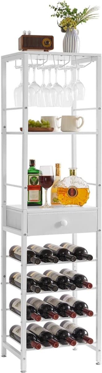 AMA® Barkast - Wijnrek - Thuisbar - Wit - 40x29x148cm