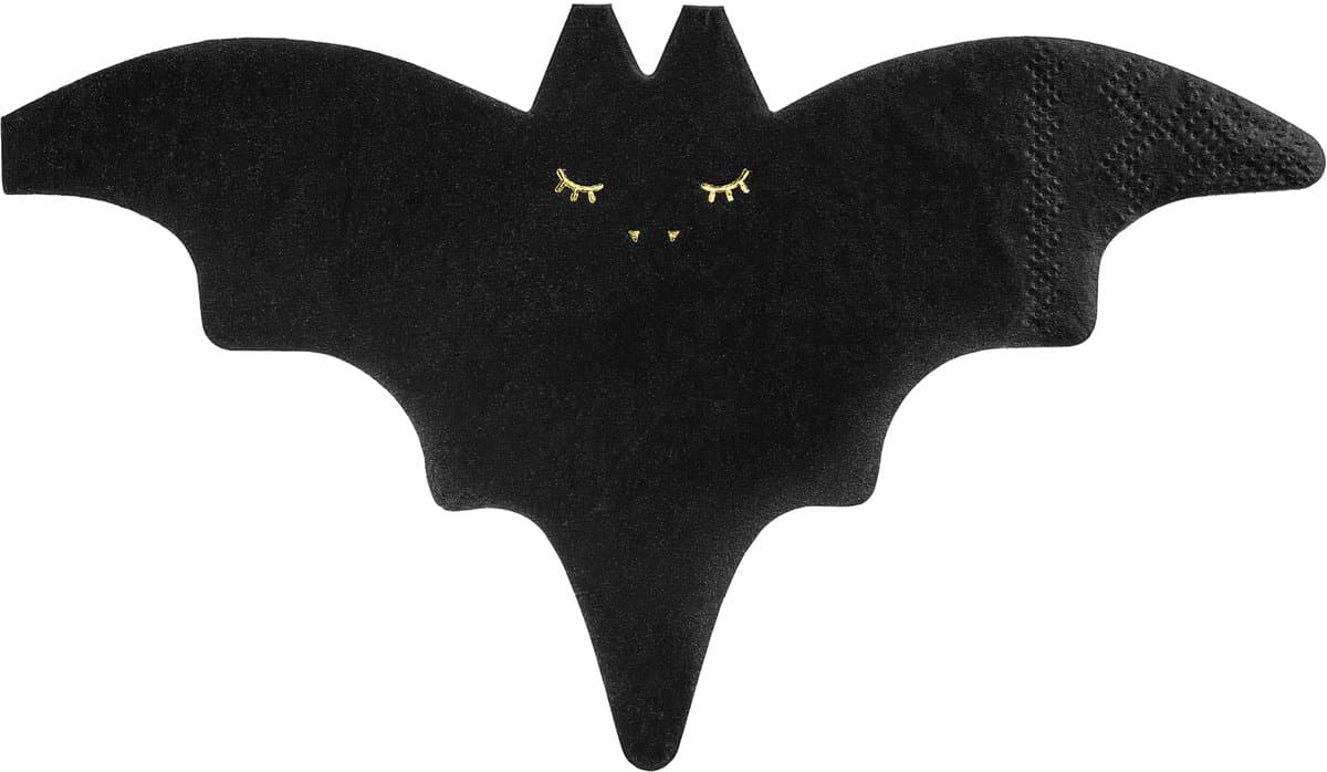 PARTYDECO - 20 zwarte en gouden vleermuis papieren servetten 16 x 9 cm voor Halloween