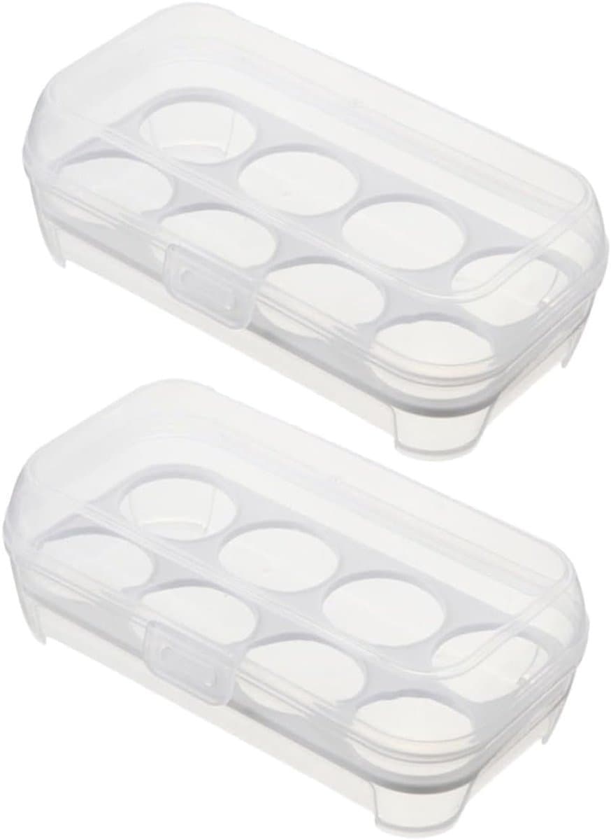 Bewaardoos Koelkast - Opbergdozen Stapelbaar - Keuken Ordenen - 8 Roosters Deksel - 20x11cm - Wit