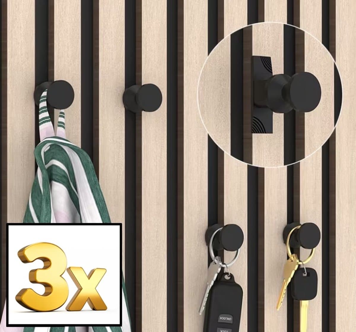 Telestore - 3 stuks - wandpaneel haak schroef kapstok - Ophangclips voor akoestisch wandpaneel - Akupanel - Akoestische panelen - Inwendig schroefdraad - 13 tot 15 mm ruimte tussen de latten