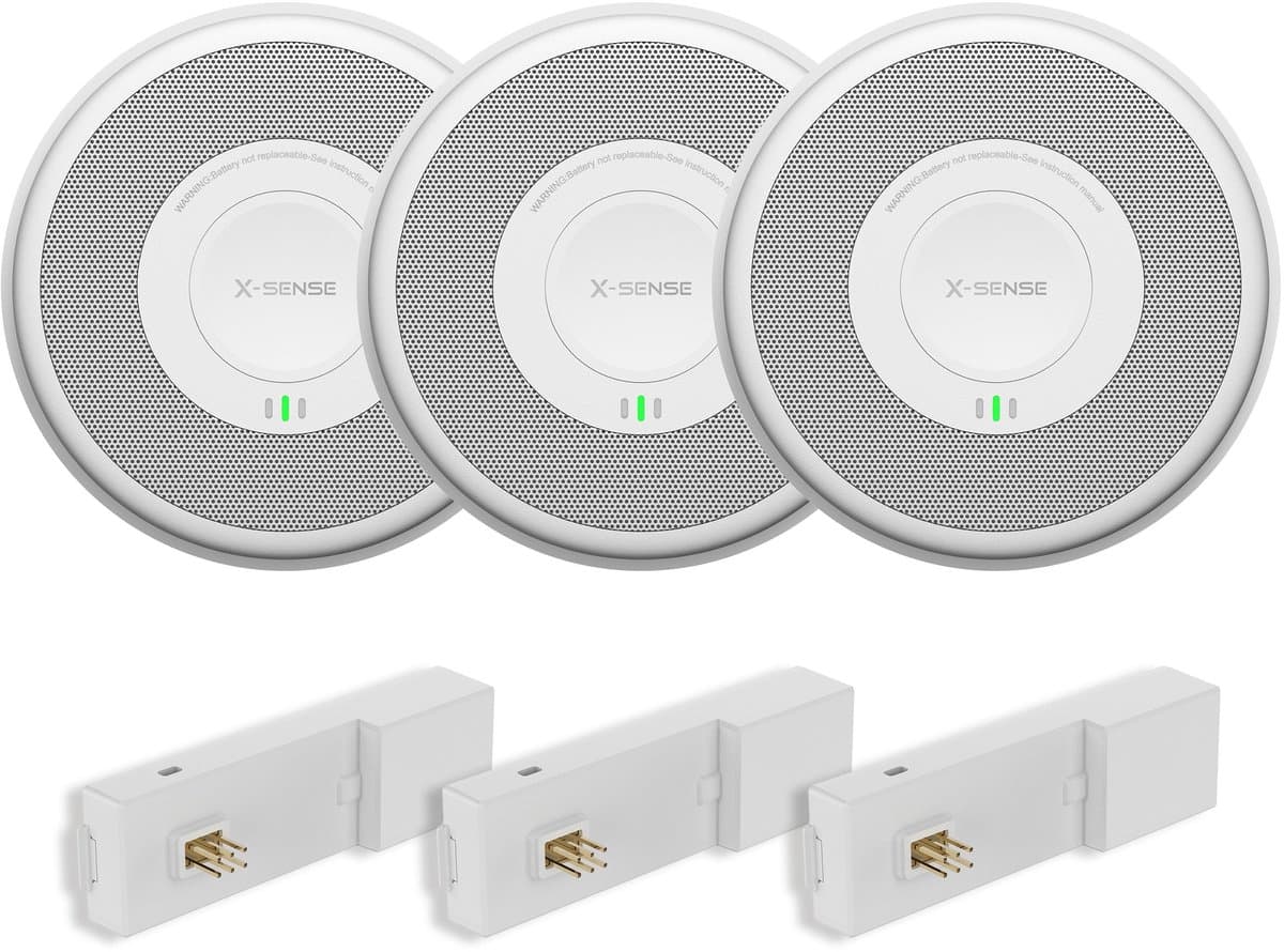 X-Sense XS0F-PMA Rookmelder 230v + RF Module 3-pack - Met 10 jaar back-up batterij - Aansluiten op lichtnet - Bedraad en draadloos koppelbaar - Voldoet aan bouwbesluit NEN2555 norm - Stroomnet brandmelder met 10jr lithium backup accu