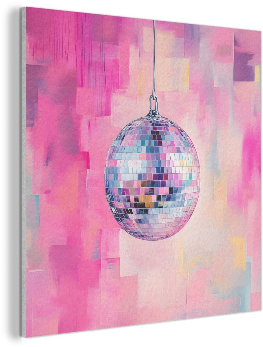 Akoestisch wandpaneel 60x60 cm - Vilt schilderij Discobal - Pink - Verf - Akoestische panelen - Geluidsdempende wanddecoratie - Geluidsisolatie woonkamer - Muurdecoratie geluidspanelen