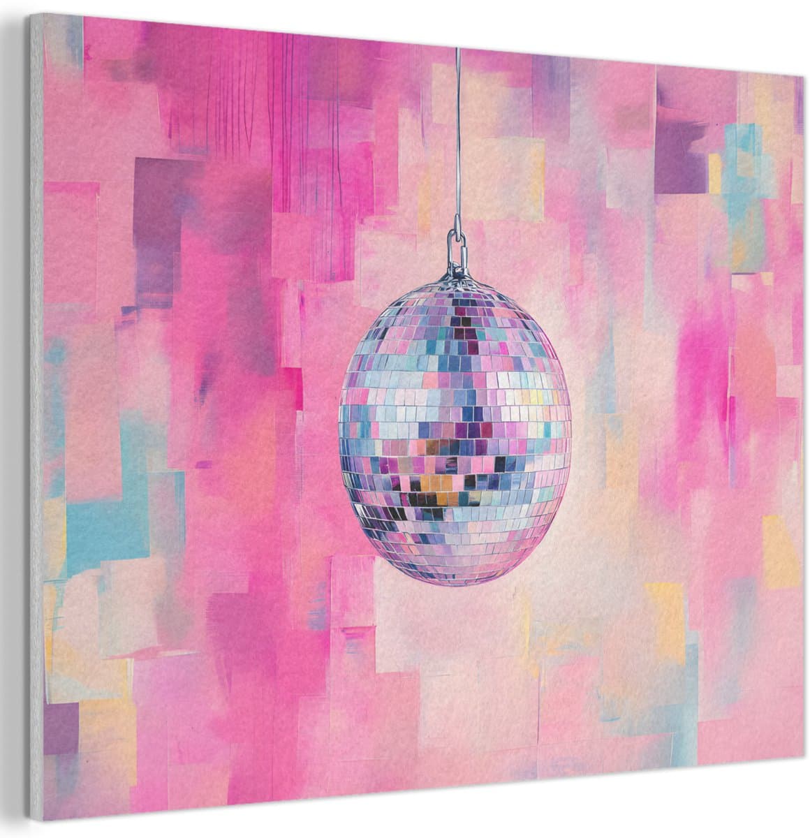 Akoestisch wandpaneel 70x50 cm - Vilt schilderij Discobal - Pink - Verf - Akoestische panelen - Geluidsdempende wanddecoratie - Geluidsisolatie woonkamer - Muurdecoratie geluidspanelen