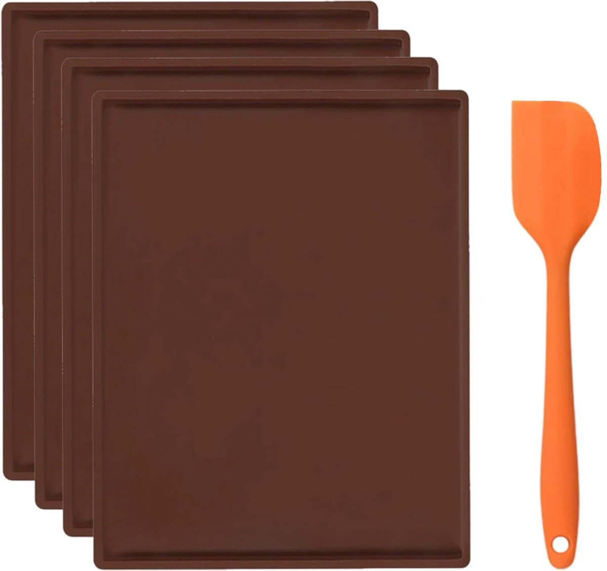 Peysaitr - Siliconen bakmat voor Zwitserse rol - hittebestendig droogmat - met siliconen spatel - bakaccessoire voor fruitdehydratie - 30 x 26 x 1cm - bruin - 4 stuks