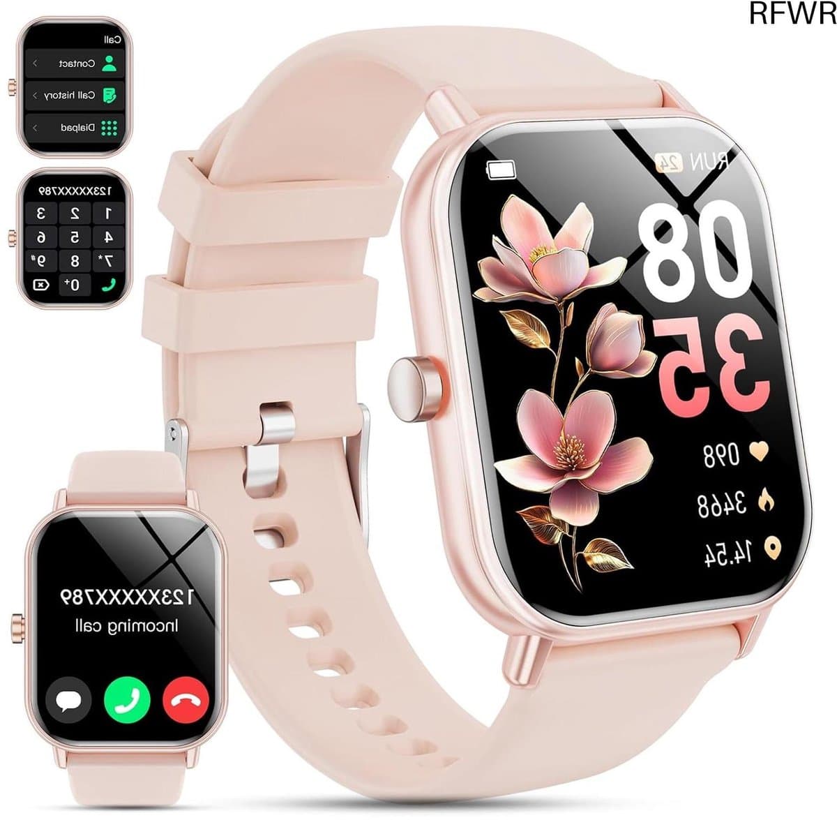 RFWR® HD Smartwatch voor Heren en Dames met Belfunctie, 1,85 inch, 24/7 Hartslagmonitor, 110+ Sportmodi, IP68 Waterdicht