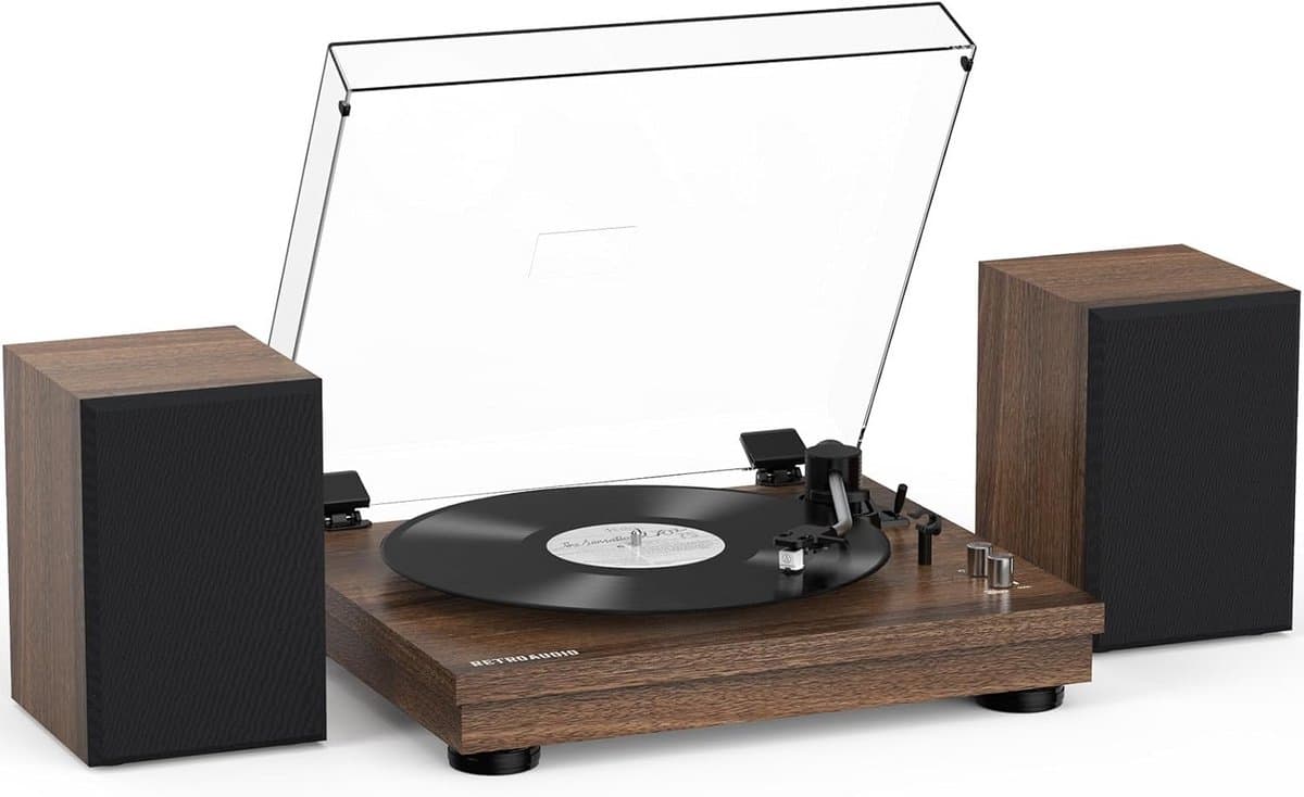 Vintage Vinyl Platenspeler met Bluetooth en 24W Stereo Luidsprekers - Draaibaar voor 33 en 45 Toeren