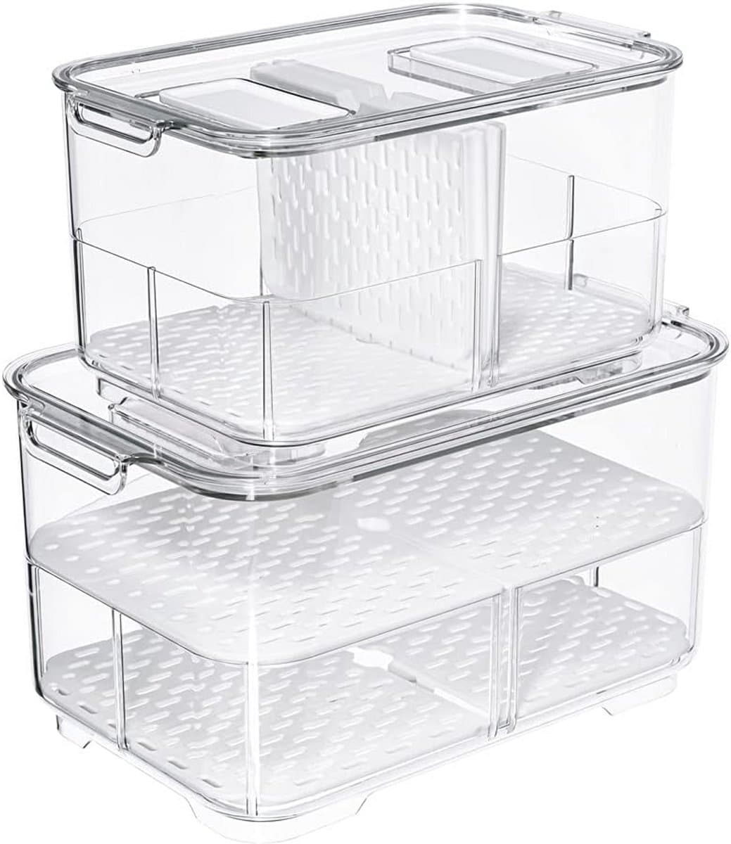 Stapelbare Groente en Fruit Containers voor Koelkast - Set van 2