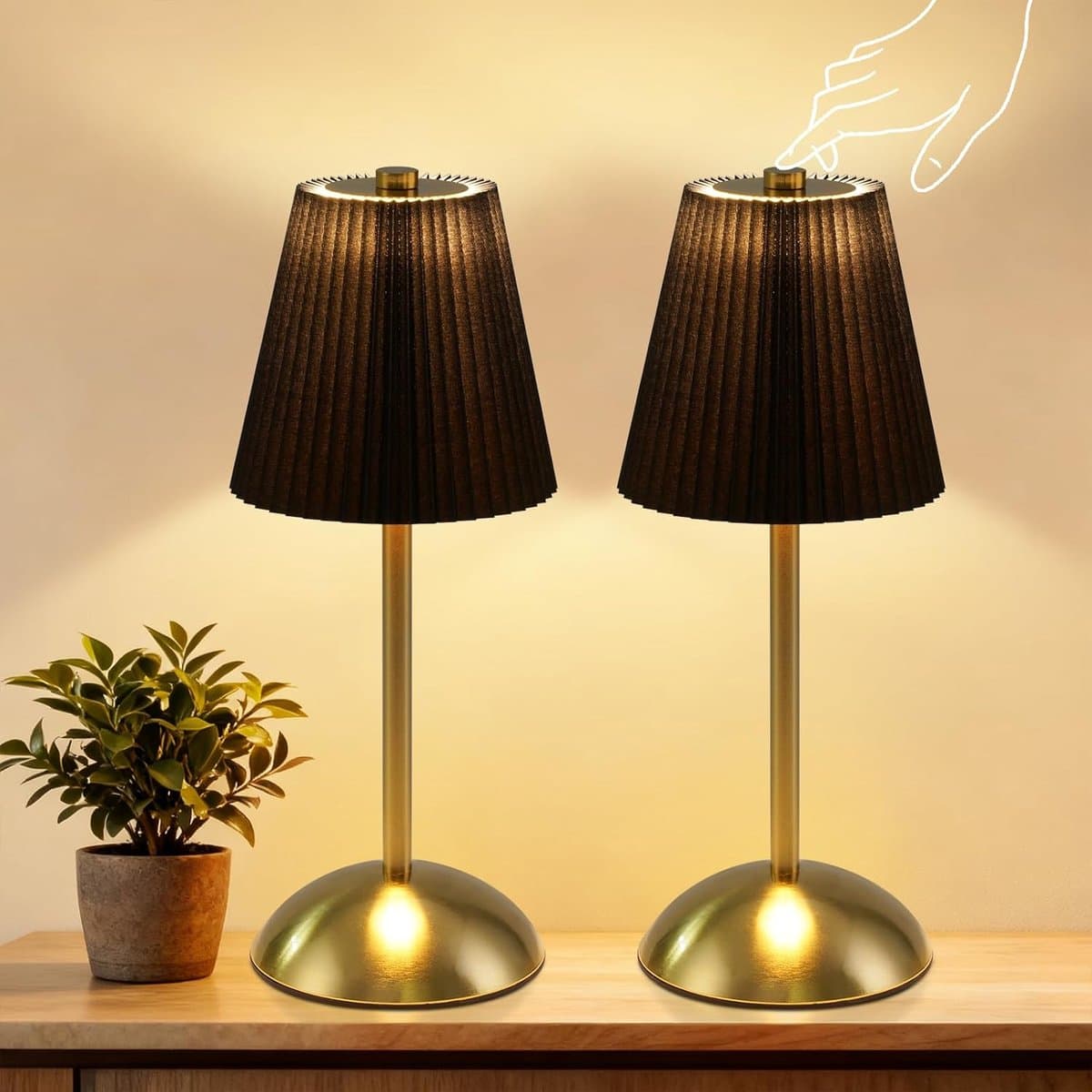 Glitzerlife - Tafellampen - Nachttischlampen - 2-pack - Touch-dimmbaar - 3 Farbtemperaturen - Acryl Stoff Metall - Ø11.5cm - Zwart - Wohnzimmer Schlafzimmer Esszimmer