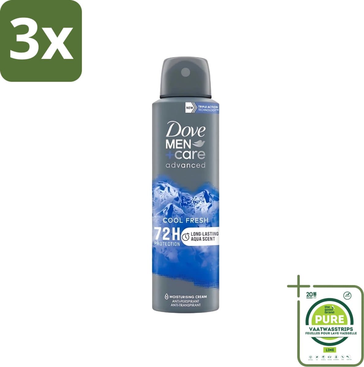 3 x Dove - Deodorant - Men Care Cool Fresh - Verfrissend en langdurige bescherming - 150 ml - Grootverpakking - Deodorant Spray - Anti-transpirant - Dove Men+Care - Cool Fresh - Langdurige Bescherming
