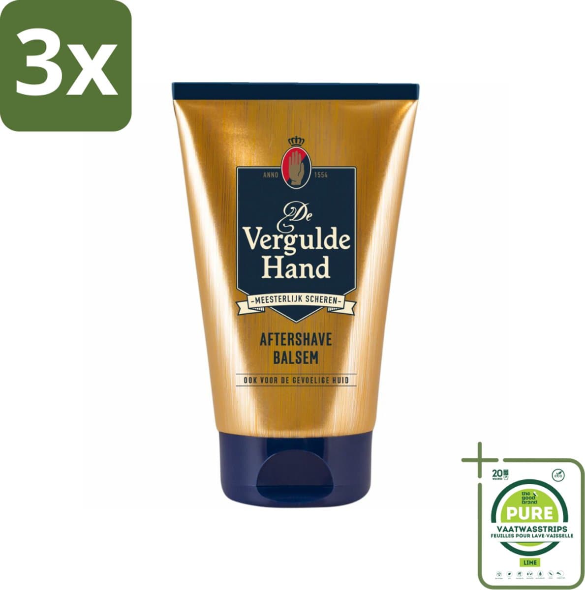 3 x Vergulde Hand Aftershave Balsem 100 ml - Grootverpakking - Aftershave Balsem - Scheerproduct - Gevoelige Huid - Scheerbehandeling - De Vergulde Hand