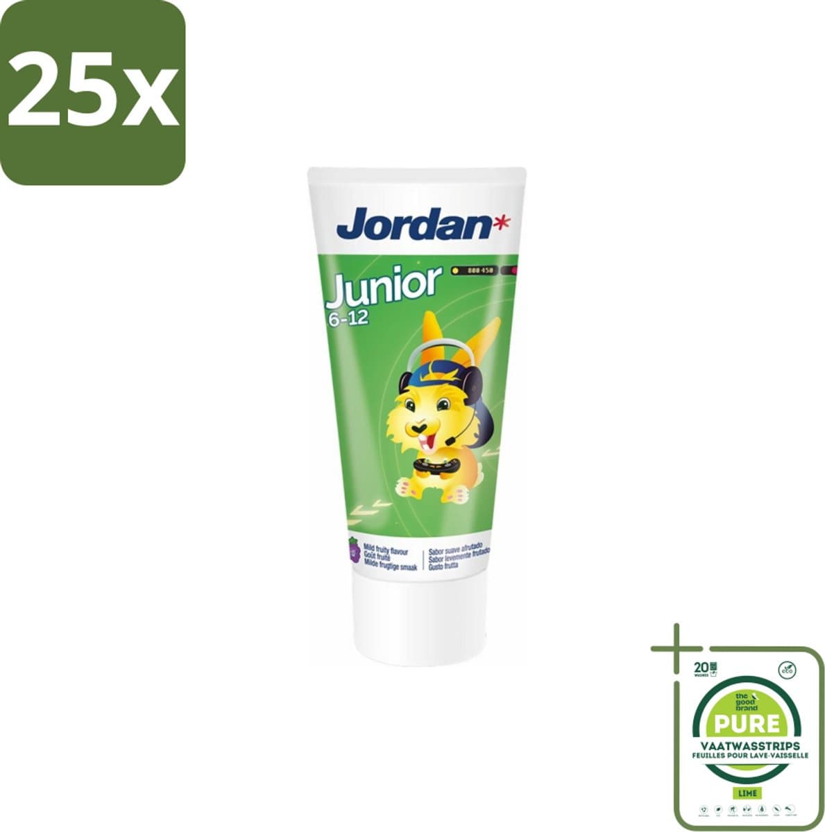 25 x Jordan - Junior - Tandpasta - 6-12 jaar - 50 ml - Grootverpakking - Tandpasta Voor Kinderen - Tandenpoetsen - Wisselgebit - Fluoride Tandpasta - Kindertandpasta