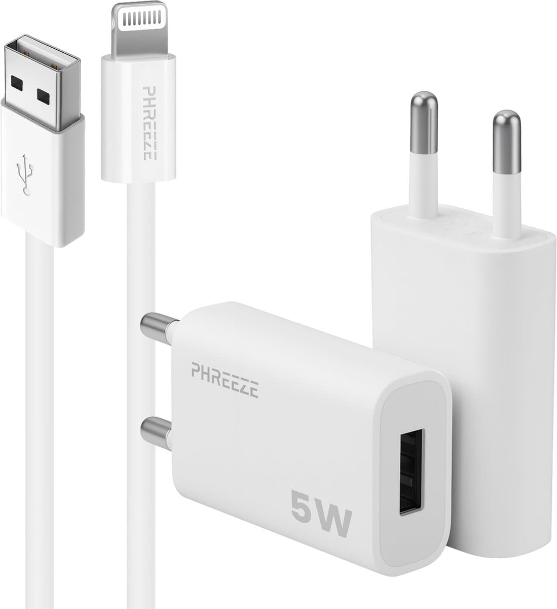 Phreeze usb oplader geschikt voor iPhone en iPad met Lightning kabel - 5 W usb adapter 1 meter