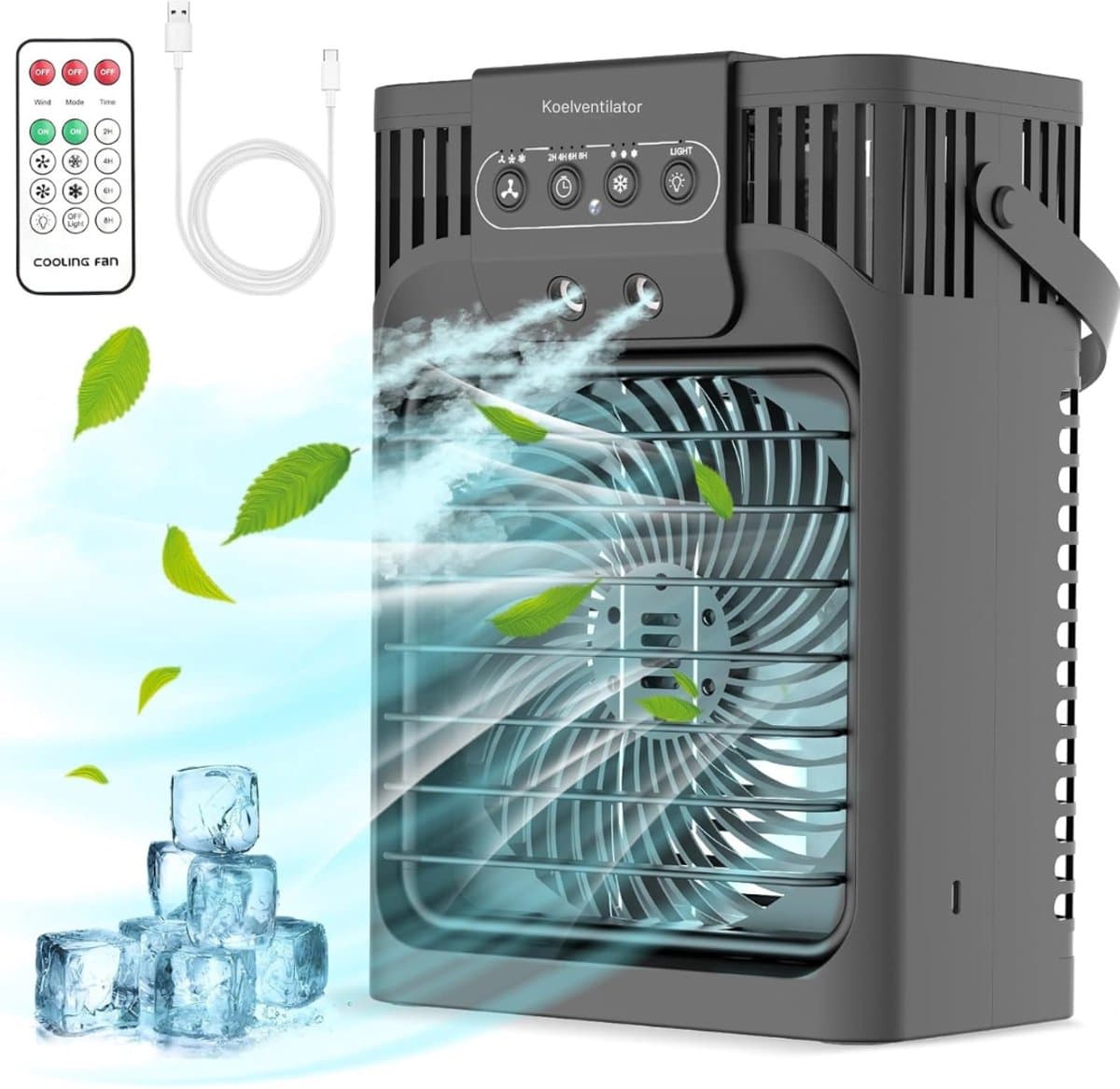 AMA® Airco Zonder Afvoerslang - Luchtkoeler - Aircooler - 3 Standen - Zonder Afvoerslang - Zwart - 15x16x23cm