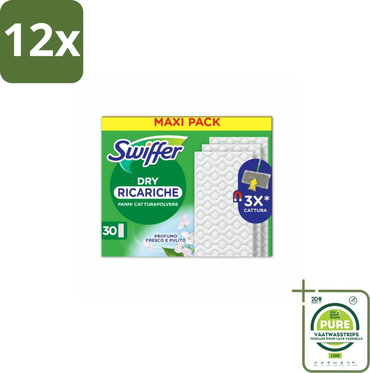 Swiffer - Dry Navullingen – Voor Vloerwisser – 30 doekjes - Voordeelverpakking - 12 stuks - Droog stofwissen - Stofdoekjes