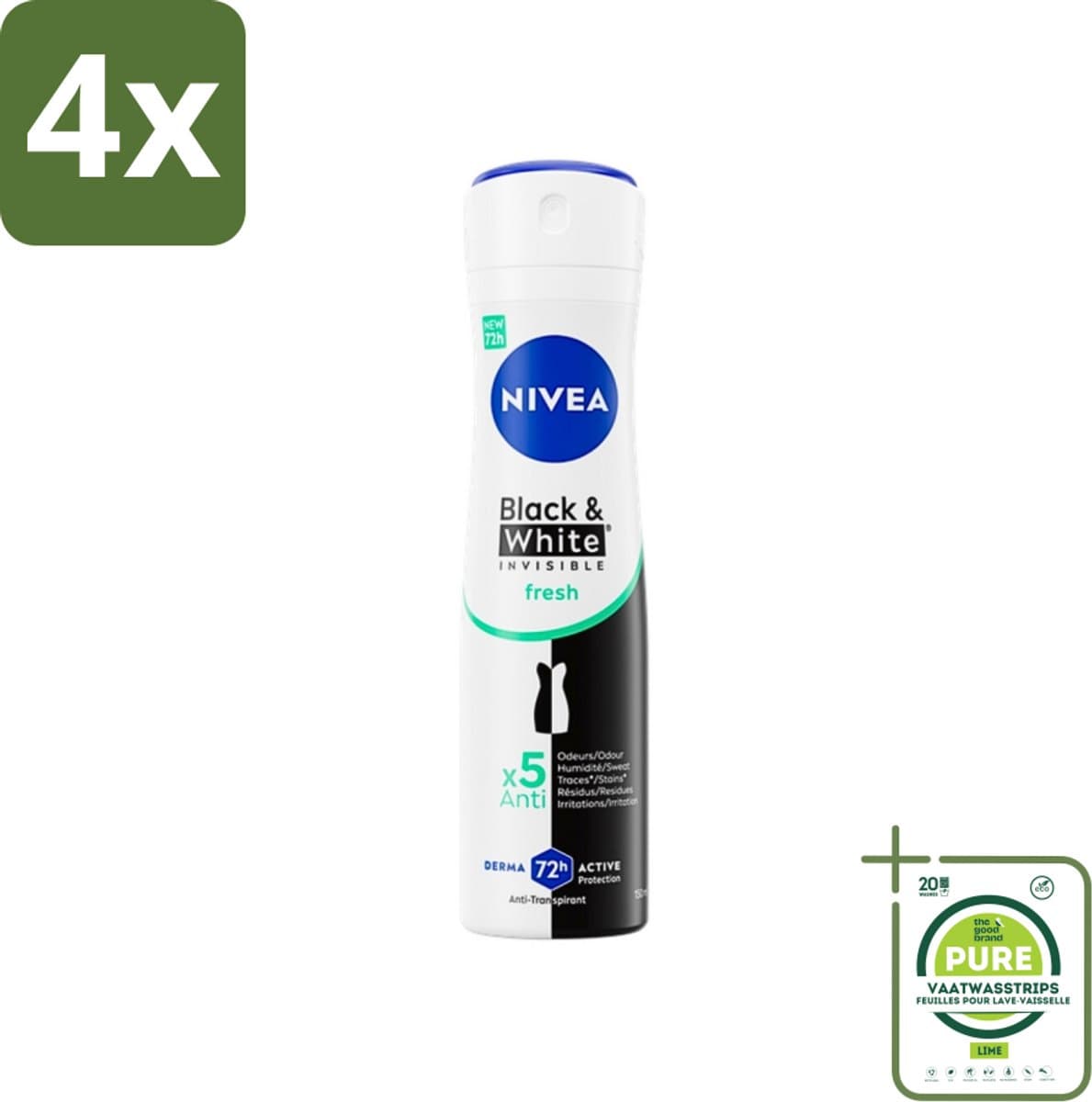 NIVEA - Deodorant Spray - Onzichtbaar Fris Voor Zwart & Wit - Anti-Transpirant - 150 ml - Voordeelverpakking - 4 stuks - NIVEA deodorant - Anti-transpirant