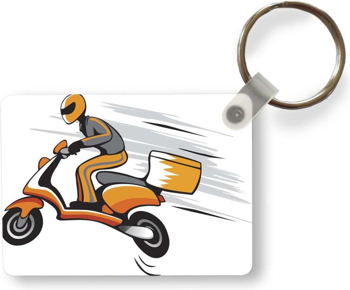Sleutelhanger - Een illustratie van een scooter op snelheid - Uitdeelcadeautjes - Plastic